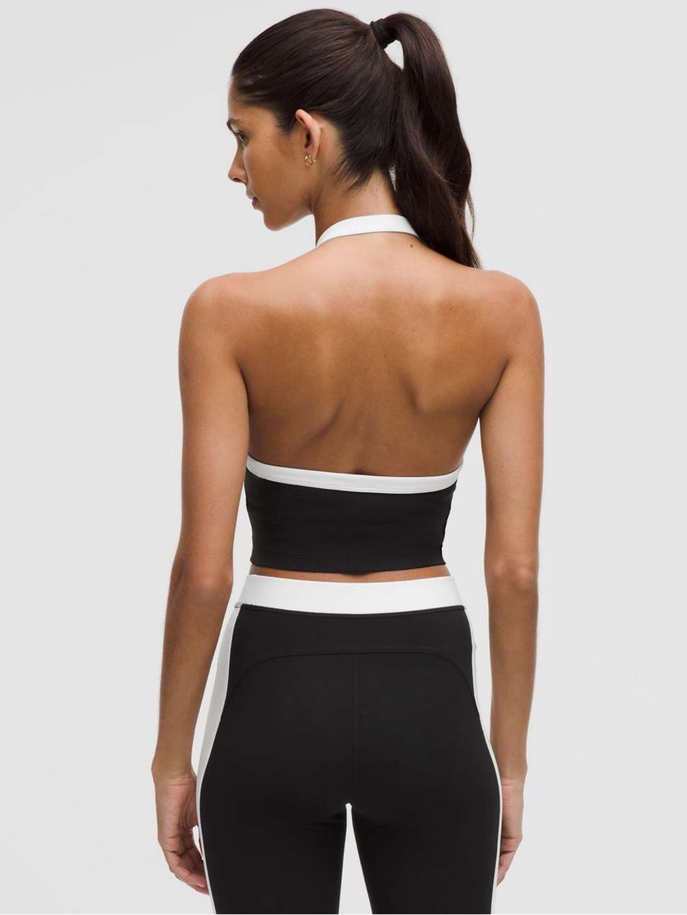 Lululemon Nulu Cropped Halter Tank Top *Light Support, A/B Cup•Black / White - Picture 2 of 11